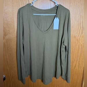 Universal Standard Khaki V-Neck Long Sleeve Top
